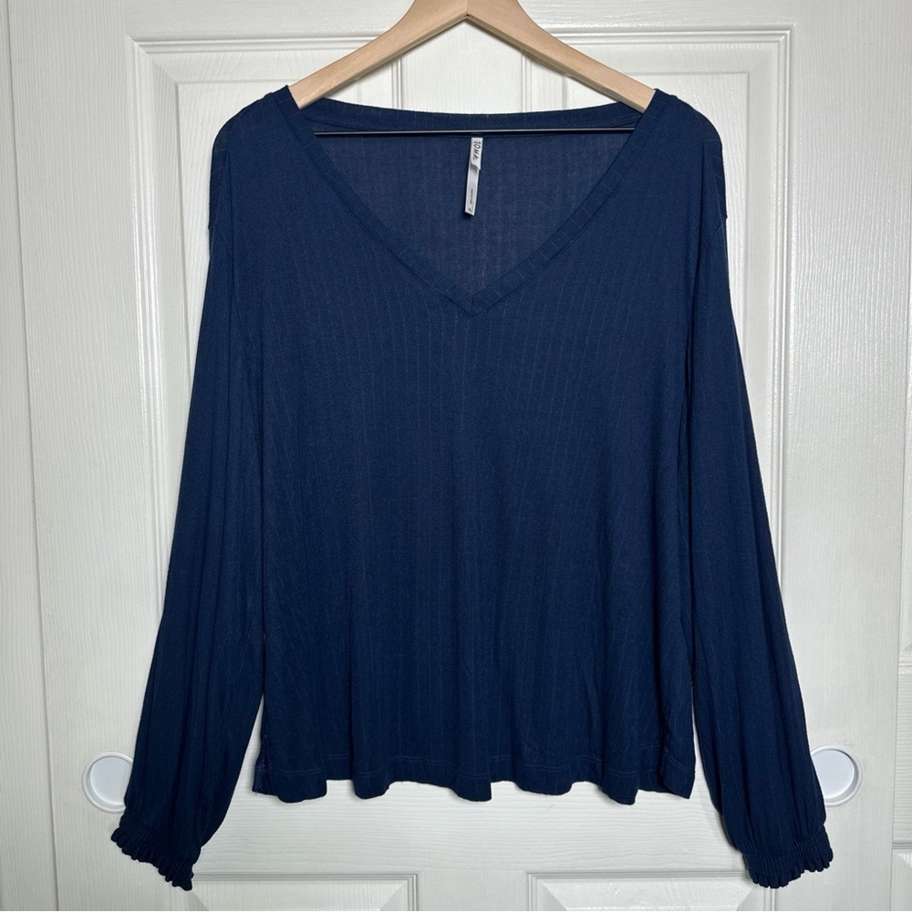 Soma Navy Blue Cool Nights Long Sleeve T-Shirt Women's Size Large Ribbed Lounge